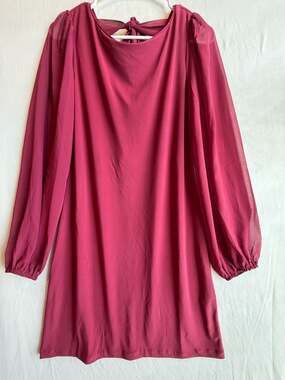 White House Black Market LS MJ Chiffon Sleeve Shift Dress in Dark Sangria